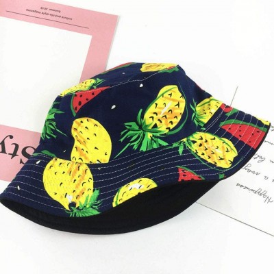 Bucket Hats Banana Print Bucket Hat Fruit Pattern Fisherman Hats Summer Reversible Packable Cap - Watermelon Pineapple Navy -...