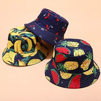 Bucket Hats Banana Print Bucket Hat Fruit Pattern Fisherman Hats Summer Reversible Packable Cap - Watermelon Pineapple Navy -...