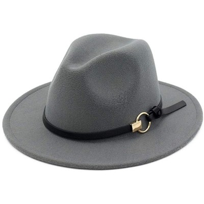 Fedoras Wool Fedora Wide Brim Felt Classic Winter Hats Floppy Trilby Top Jazz Cap - Grey - CJ18KAH7QZ7 $16.36