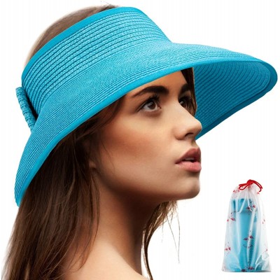 Sun Hats Foldable Sun Visors for Women - Beach Hat Wide Brim Sun Hat Roll-Up Straw Hat - CB18SZKQG46 $13.53