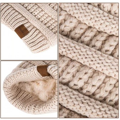 Skullies & Beanies Womens Winter Slouchy Beanie Hat- Knit Warm Fleece Lined Thick Thermal Soft Ski Cap with Pom Pom - Dark Pu...