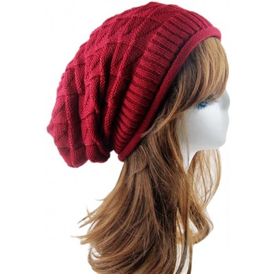 Berets Unisex Winter Wrinkle Knitted Crochet Baggy Hat Beanie Cap Beret - Rose Red - CL1282VIHI7 $12.26