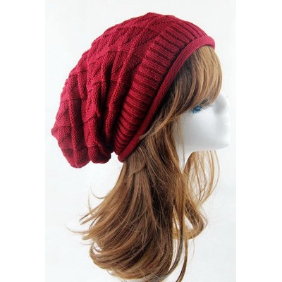 Berets Unisex Winter Wrinkle Knitted Crochet Baggy Hat Beanie Cap Beret - Rose Red - CL1282VIHI7 $12.26