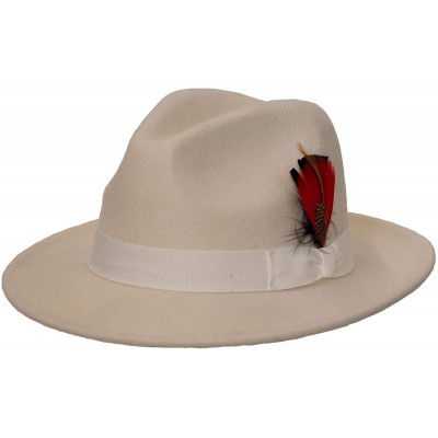 Fedoras 9th Street Reverb Classic Felt Fedora 100% Wool - White - CG18GGCNMNO $56.97