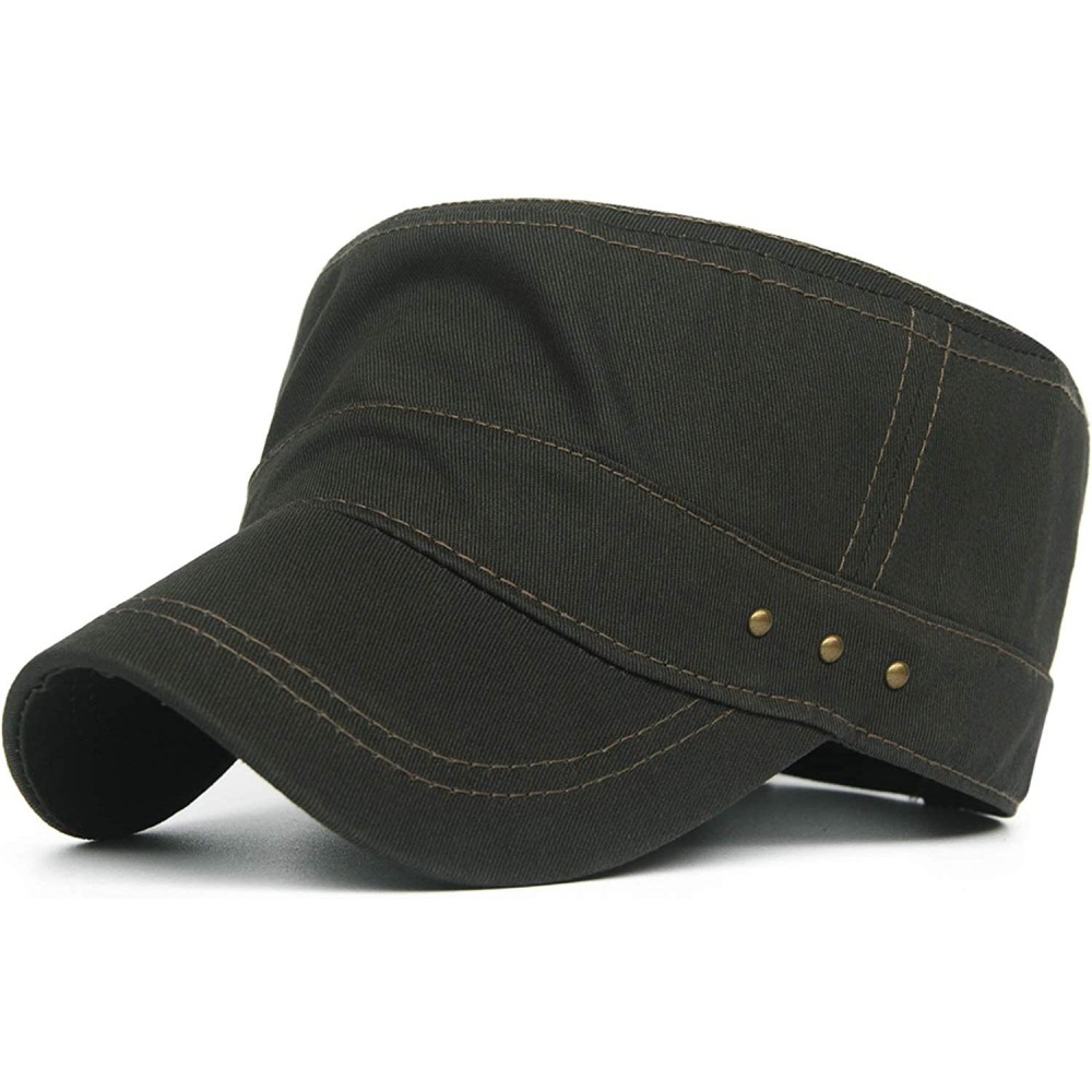 Baseball Caps Cotton Cadet Cap Army Military Caps Flat Hats Unique Design Big Head - Style05-green - CJ18USDD2I4 $11.62