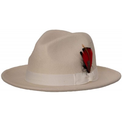 Fedoras 9th Street Reverb Classic Felt Fedora 100% Wool - White - CG18GGCNMNO $56.97