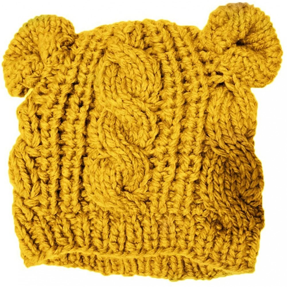 Skullies & Beanies Cute Knitted Bear Ear Beanie Women Winter Hat Warmer Cap - Yellow - CJ1880T2XCH $9.47
