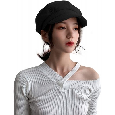 Berets AYPOW Berets Ladies Military Leather - Style C-black - CT18ZH6HWT5 $11.95