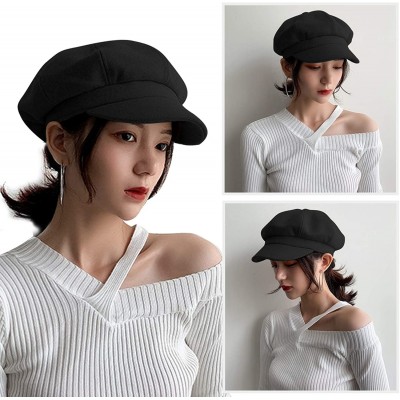 Berets AYPOW Berets Ladies Military Leather - Style C-black - CT18ZH6HWT5 $11.95