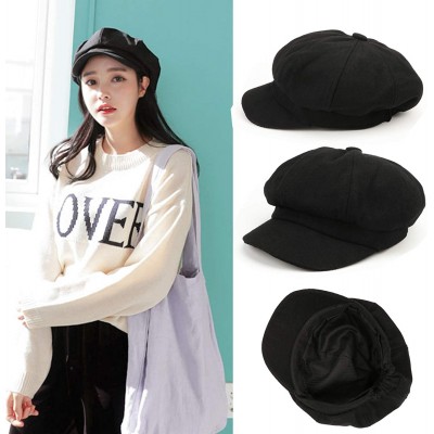 Berets AYPOW Berets Ladies Military Leather - Style C-black - CT18ZH6HWT5 $11.95