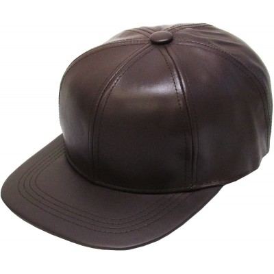 Baseball Caps Genuine Leather Flat Bill Baseball Hat Cap - Made in USA - Brown - CM11JZTR8SB $15.48