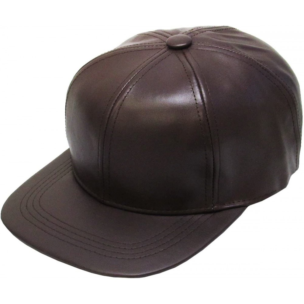 Baseball Caps Genuine Leather Flat Bill Baseball Hat Cap - Made in USA - Brown - CM11JZTR8SB $15.48