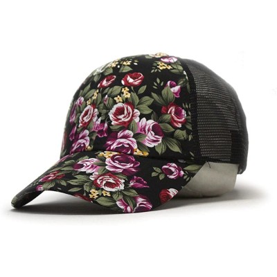 Baseball Caps Premium Floral Hawaiian Cotton Twill Adjustable Snapback Baseball Caps - Rose/Rose/Black Mesh - CS186OAS432 $19.44