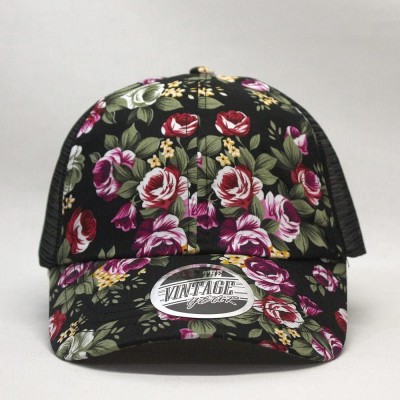 Baseball Caps Premium Floral Hawaiian Cotton Twill Adjustable Snapback Baseball Caps - Rose/Rose/Black Mesh - CS186OAS432 $19.44