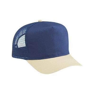 Baseball Caps Cotton Blend Twill 5 Panel Pro Style Mesh Back Trucker Hat - Kha/Nvy - CA180D4N7ER $21.44