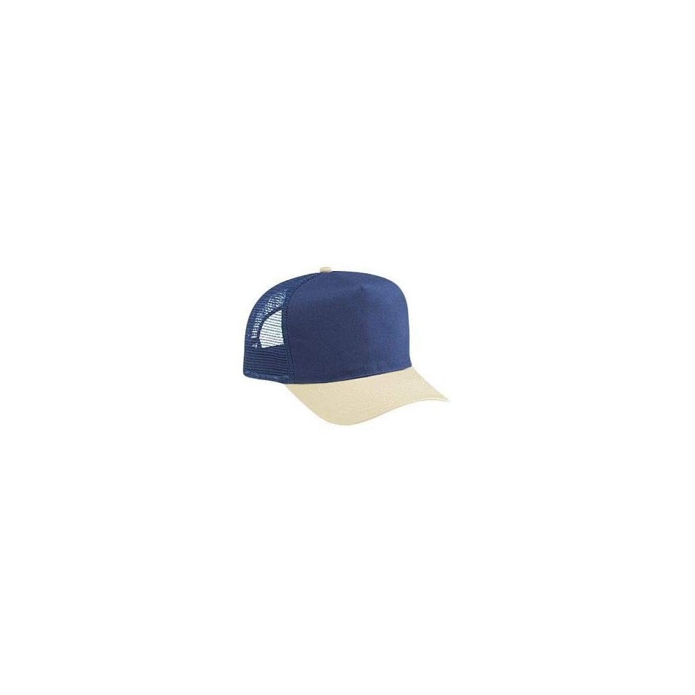 Baseball Caps Cotton Blend Twill 5 Panel Pro Style Mesh Back Trucker Hat - Kha/Nvy - CA180D4N7ER $10.02