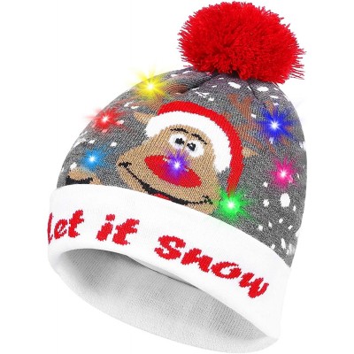 Skullies & Beanies Light Up Hat Beanie LED Ugly Xmas Party Beanie Cap Flashing Christmas Hat Knitted Cap for Women Kids - CT1...