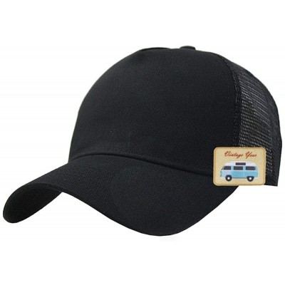 Baseball Caps Plain Two Tone Cotton Twill Mesh Adjustable Trucker Baseball Cap - Black B - CC12MO7L28H $11.59