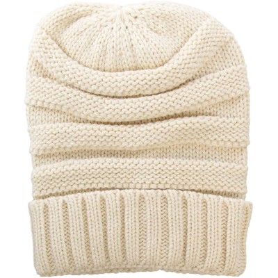 Skullies & Beanies Winter Hat for Women Snug Beanie Hat Chunky Knit Stocking Cap Soft Warm Cute - Cream - CJ1888QZOW6 $16.48