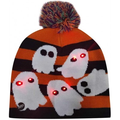 Skullies & Beanies Baby Winter Halloween Hat-Colorful Halloween Pumpkin LED Light-up Knit Hat Beanie Hairball Warm Cap Gifts ...