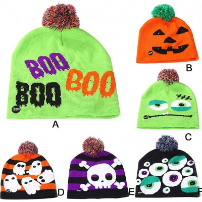 Skullies & Beanies Baby Winter Halloween Hat-Colorful Halloween Pumpkin LED Light-up Knit Hat Beanie Hairball Warm Cap Gifts ...