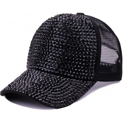 Baseball Caps Unisex Summer Sparkling Baseball Cap Rhinestone Drilling Breathable Net Hat - Black1 - C818EORZM0S $14.58