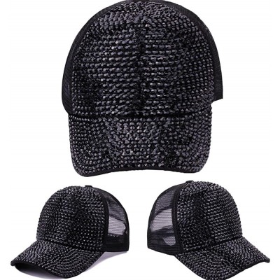 Baseball Caps Unisex Summer Sparkling Baseball Cap Rhinestone Drilling Breathable Net Hat - Black1 - C818EORZM0S $14.58