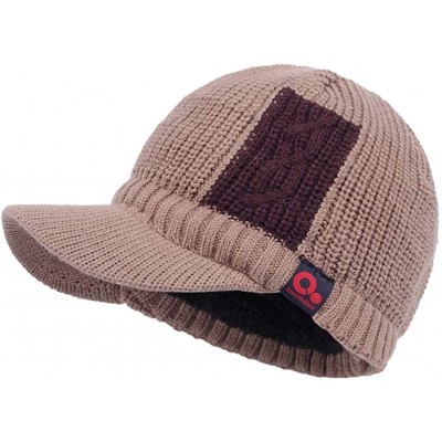 Visors Sports Winter Two Tone Visor Beanie with Bill Knit Hat with Brim Fleece Lined Ski Cap - Khaki - CB1895RI3R3 $32.54