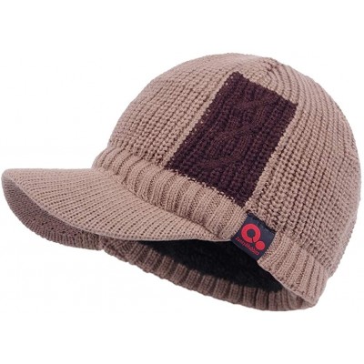 Visors Sports Winter Two Tone Visor Beanie with Bill Knit Hat with Brim Fleece Lined Ski Cap - Khaki - CB1895RI3R3 $17.55