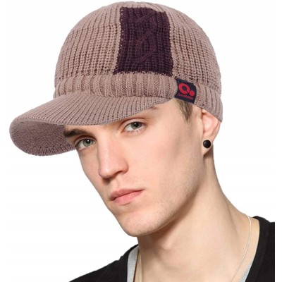 Visors Sports Winter Two Tone Visor Beanie with Bill Knit Hat with Brim Fleece Lined Ski Cap - Khaki - CB1895RI3R3 $32.54