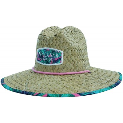 Sun Hats Woman's Sun Hat Straw Hat with Fabric Print Lifeguard Hat Great for Beach- Gardening- Boating- Pool- and Outdoor - C...