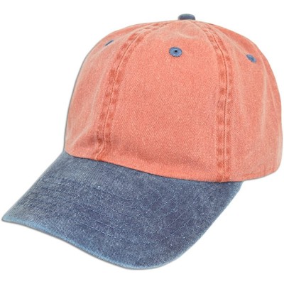 Baseball Caps Dad Hat Pigment Dyed Two Tone Plain Cotton Polo Style Retro Curved Baseball Cap 1200 - Orange / Blue - C717X695...
