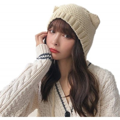 Skullies & Beanies Women Cat Ear Beanie Hat Wool Braided Knit Trendy Winter Warm Cap - Beige 1 - CH18A9NTXN3 $15.35