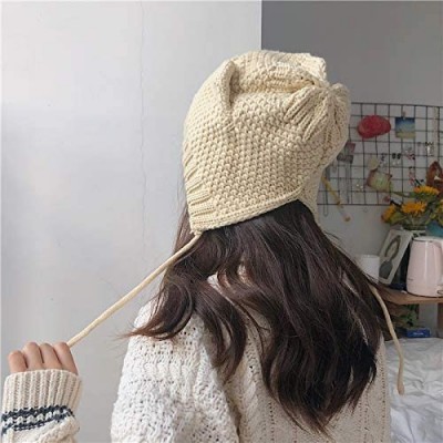 Skullies & Beanies Women Cat Ear Beanie Hat Wool Braided Knit Trendy Winter Warm Cap - Beige 1 - CH18A9NTXN3 $15.35