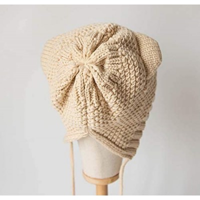 Skullies & Beanies Women Cat Ear Beanie Hat Wool Braided Knit Trendy Winter Warm Cap - Beige 1 - CH18A9NTXN3 $15.35