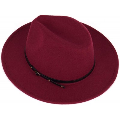 Fedoras Women Fedora Hat Wide Brim Felt hat with Belt Buckle Panama Hat Vintage Jazz Hat - A-claret Red - CU18IG4ASLM $16.04