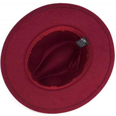 Fedoras Women Fedora Hat Wide Brim Felt hat with Belt Buckle Panama Hat Vintage Jazz Hat - A-claret Red - CU18IG4ASLM $16.04