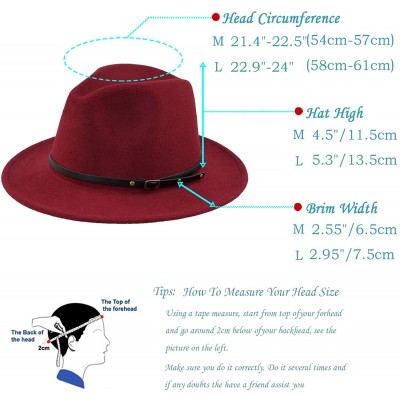 Fedoras Women Fedora Hat Wide Brim Felt hat with Belt Buckle Panama Hat Vintage Jazz Hat - A-claret Red - CU18IG4ASLM $16.04
