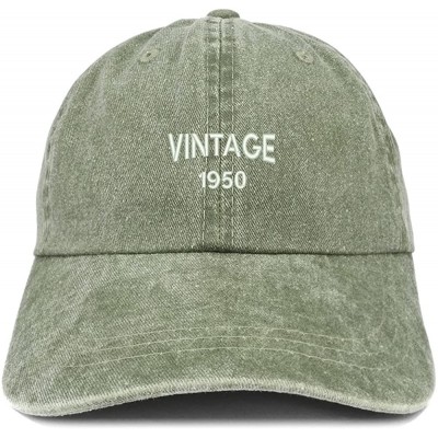 Baseball Caps Small Vintage 1950 Embroidered 70th Birthday Washed Pigment Dyed Cap - Olive - CK18C728QQO $15.73