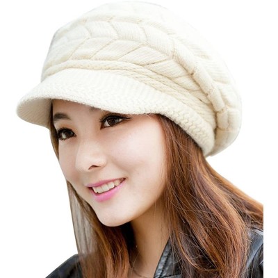 Cold Weather Headbands Women Winter Beanie Hat Solid Knitted Beret Newsboy Skull Cap - Beige - CS18LHDL825 $20.88