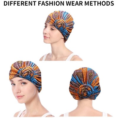 Skullies & Beanies 1Pack/2Packs Turbans for Women African Pattern Cotton Knotted Headwrap Chemo Cap Hair Loss Pre-Tied Bonnet...