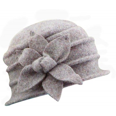Bucket Hats Women Solid Color Winter Hat Flower 100% Wool Cloche Bucket Hat - Light Gray-f - CS18MHTW5DC $13.14