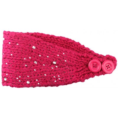 Skullies & Beanies Women Fashion Crochet Rhinestone Headband Knitted Hat Cap Headwrap Band - Fuschia - CJ187IMGS9W $12.59