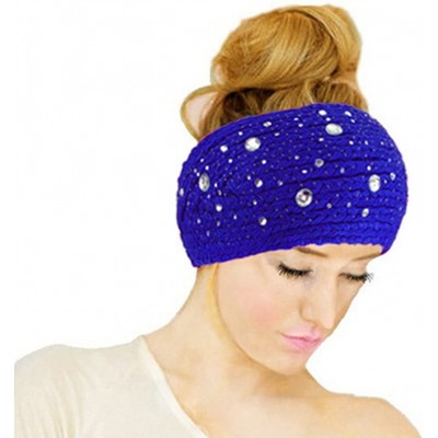 Skullies & Beanies Women Fashion Crochet Rhinestone Headband Knitted Hat Cap Headwrap Band - Fuschia - CJ187IMGS9W $12.59