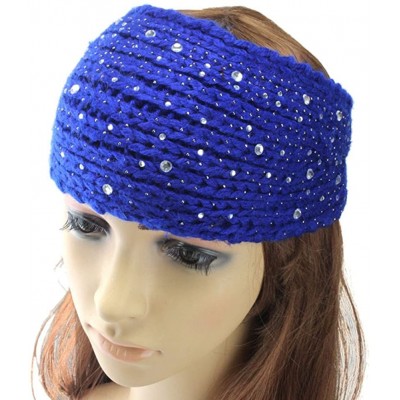 Skullies & Beanies Women Fashion Crochet Rhinestone Headband Knitted Hat Cap Headwrap Band - Fuschia - CJ187IMGS9W $12.59