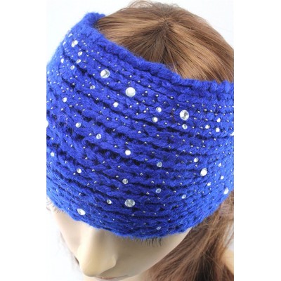 Skullies & Beanies Women Fashion Crochet Rhinestone Headband Knitted Hat Cap Headwrap Band - Fuschia - CJ187IMGS9W $12.59