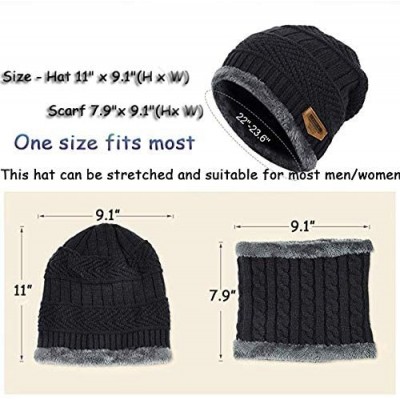 Skullies & Beanies 2-Pieces Men Winter Beanie Hat Scarf Set Warm Knit Thick Fleece Lined Skull Cap - Black - CK18IL35M5T $9.37