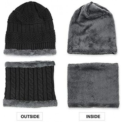 Skullies & Beanies 2-Pieces Men Winter Beanie Hat Scarf Set Warm Knit Thick Fleece Lined Skull Cap - Black - CK18IL35M5T $9.37