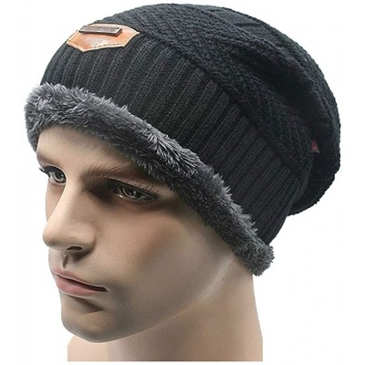 Skullies & Beanies Men's Winter Knit Skull Cap Wool Warm Slouchy Beanies Hat Scarf Set - Black - CY12N77IRG1 $11.98