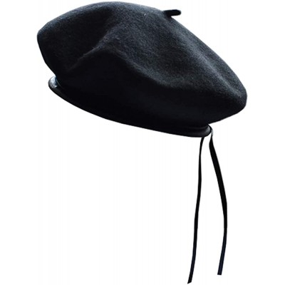 Berets Women's Adjustable Solid Color Wool Artist French Beret Hat - Black - C8196SOWRA0 $21.39